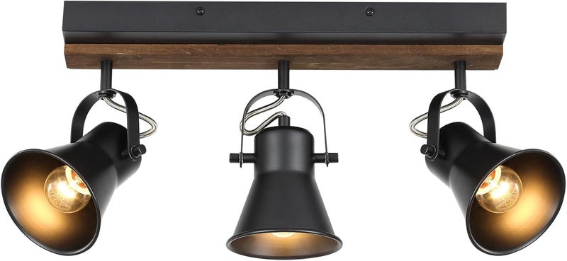 SEEBLEN 3-Light Kitchen Light Fixtures, Adjustable Ceiling/Wall Mount Spotlight, Industrial Black Track Lighting for Living Room, Dining Room, Hallway, Bathroom - Image 1
